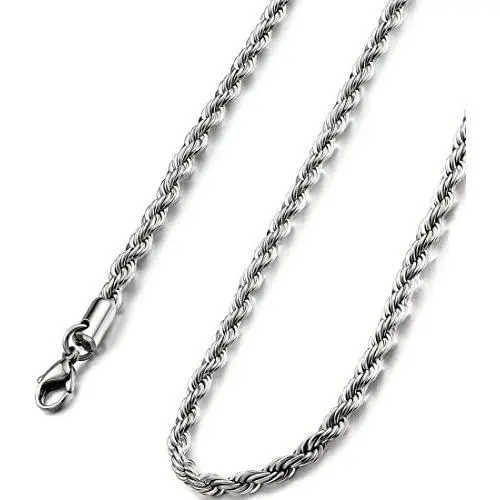 FIBO STEEL 4MM Stainless Steel Twist Rope Chain Necklace for Men Women,16-36 inches FIBO STEEL 4MM Stainless Steel Twist Rope Chain Necklace for Men Women,16-36 inches
