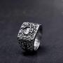 JAJAFOOK Mens Stainless Steel Ring, Poker Spade Ace, Vintage Biker Rings, Black Silver Size 6 7 8 9