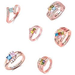 AILIN Personalized Mothers Ring with 1-6 Birthstones & Engraving 925 Sterling Silver Promise Rings for Mom Grandma Family Couple Ring Engagement Rings for Women Silvier Rose Gold Gold Plated