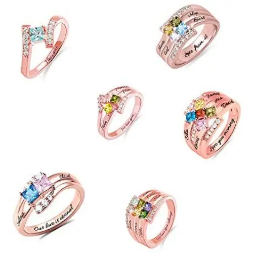 AILIN Personalized Mothers Ring with 1-6 Birthstones & Engraving 925 Sterling Silver Promise Rings for Mom Grandma Family Couple Ring Engagement Rings for Women Silvier Rose Gold Gold Plated AILIN Personalized Mothers Ring with 1-6 Birthstones & Engraving 925 Sterling Silver Promise Rings for Mom Grandma Family Couple Ring Engagement Rings for Women Silvier Rose Gold Gold Plated