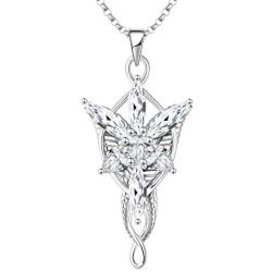 JO WISDOM Arwen Evenstar Necklace,925 Sterling Silver Lord of The Ring Hobbit Pendant Necklace with 5A Cubic Zirconia,Elvish Jewelry for Women