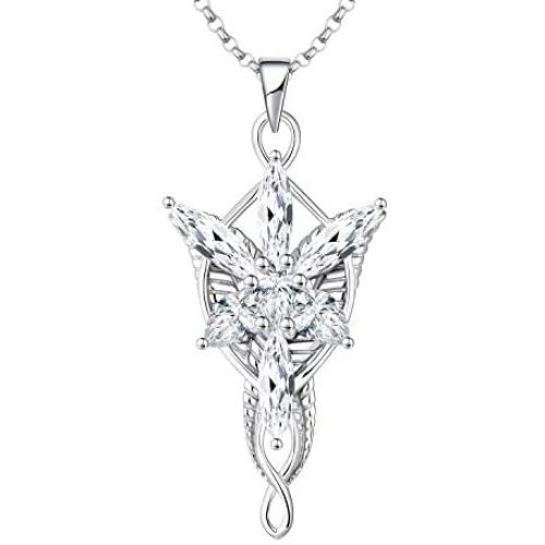 JO WISDOM Arwen Evenstar Necklace,925 Sterling Silver Lord of The Ring Hobbit Pendant Necklace with 5A Cubic Zirconia,Elvish Jewelry for Women