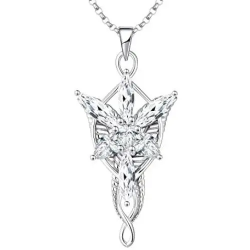 JO WISDOM Arwen Evenstar Necklace,925 Sterling Silver Lord of The Ring Hobbit Pendant Necklace with 5A Cubic Zirconia,Elvish Jewelry for Women