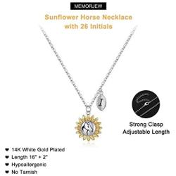 Memorjew Sunflower Horse Necklace for Girls, Dainty Silver Initial Necklace Kids Jewelry Horse Gifts for Girls Women