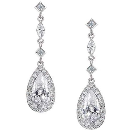 SWEETV Cubic Zirconia Teardrop Wedding Earrings for Brides Bridesmaid,Crystal Bridal Drop Dangle Earrings for Women, Wedding Bridal Jewelry