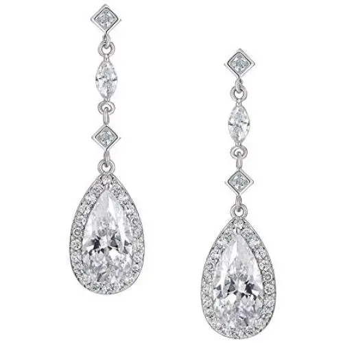 SWEETV Cubic Zirconia Teardrop Wedding Earrings for Brides Bridesmaid,Crystal Bridal Drop Dangle Earrings for Women, Wedding Bridal Jewelry SWEETV Cubic Zirconia Teardrop Wedding Earrings for Brides Bridesmaid,Crystal Bridal Drop Dangle Earrings for Women, Wedding Bridal Jewelry