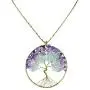 AeraVida Purple Fluorite Green Quartz Stone Eternal Tree of Life Brass Necklace AeraVida Purple Fluorite Green Quartz Stone Eternal Tree of Life Brass Necklace