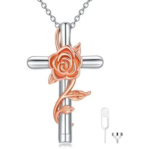 Sunflower Rose Flower Cross Cremation Jewelry 925 Sterling Silver Urn Necklace Keepsake Ashes Hair Memorial Pendant Always in My Heart Locket for Women Sunflower Rose Flower Cross Cremation Jewelry 925 Sterling Silver Urn Necklace Keepsake Ashes Hair Memorial Pendant Always in My Heart Locket for Women