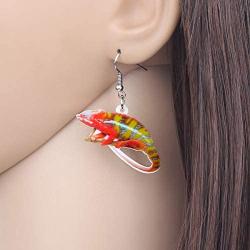 DUOWEI Acrylic Summer Tropic Chameleon Anole Lizard Earrings Charm Dangle Drop Jewelry for Women Girls Teens Kids Lovers Fancy Gifts