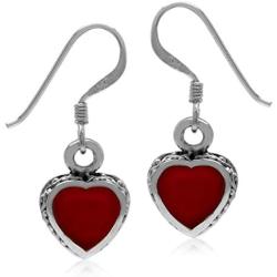 Silvershake Heart Shape 925 Sterling Silver Inlay Dangle Hook Earrings