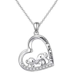 S925 Sterling Silver Lucky Elephant Love Heart Necklace for Women Daughter Girlfriend