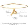 FOCALOOK Small Bamboo Initial Letter Pendant Necklace 18K Gold Plated Choker Necklaces for Women 14-16 Inch Adjustable