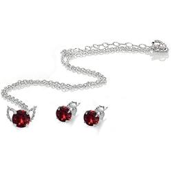Sterling Silver Round Solitaire Stud Earrings & Short Necklace Set for Women Girls Made w/Swarovski Crystals