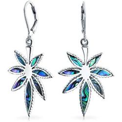 Rainbow Abalone Shell Weed Marijuana Leaf Leverback Drop Dangle Earrings For Women 925 Sterling Silver