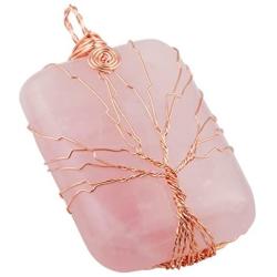 SUNYIK Oblong Stone Tree of Life Pendant Necklace for Women Men, Handmade Copper Wire Wrapped Jewelry,Healing Chakra
