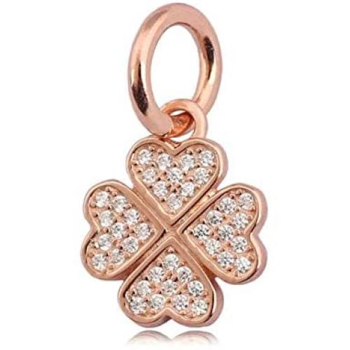 Ochoos Rose Gold Feather Bow Lucky in Love Clover Symbol of Faith Pendant Beads Fit Pandora Bracelet 925 Sterling Silver Charm Jewelry - (Color: 3)