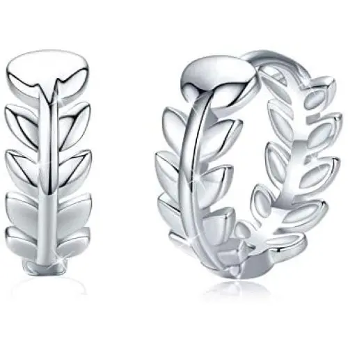 Small Hoop Earrings 925 Sterling Silver Tiny Cartilage Leaf Hoop Earrings Jewelry Gifts with Gift Box for women and girls( silver) (earring A)