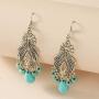 Sinkcangwu Fashion Hollow Drop Dangle Earrings Bohemian National Style Eardrop with Bronze Waterdrop Leaf Feather Shaped Vintage Jewelry for Women Girls Gifts