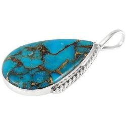 Turquoise Network Gemstones Pendant Necklace in Sterling Silver 925