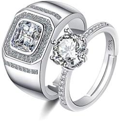 Uloveido 2 pcs Adjustable His and Hers Engagement Ring Set Puzzle Matching Heart Wedding Bands Couples Gifts LB018