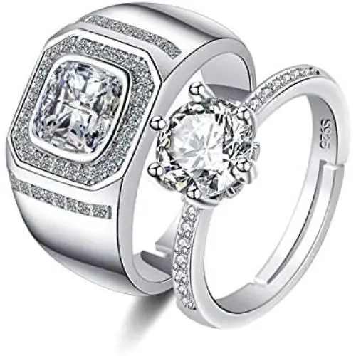 Uloveido 2 pcs Adjustable His and Hers Engagement Ring Set Puzzle Matching Heart Wedding Bands Couples Gifts LB018 Uloveido 2 pcs Adjustable His and Hers Engagement Ring Set Puzzle Matching Heart Wedding Bands Couples Gifts LB018