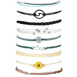 Osemind Wave Bracelet for Women Vsco Bracelets Braided Rope Wax Bracelets Surfer Wave Strand Bracelet Adjustable Mountain Sunflower Bracelet for Girls