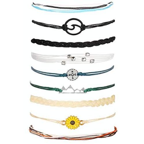 Osemind Wave Bracelet for Women Vsco Bracelets Braided Rope Wax Bracelets Surfer Wave Strand Bracelet Adjustable Mountain Sunflower Bracelet for Girls