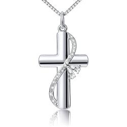 925 Sterling Silver Cubic Zirconia Faith Hope Love Cross Pendant Necklace for Women Teen Girls Christian Birthday Gift