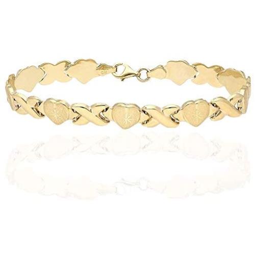 10k Yellow Gold Diamond Cut XO Hearts & Kisses Bracelet 7.25'' 8''