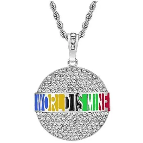 Qiji Mens Personalized 3D World is Mine Necklace Punk Style Statement Alloy Rhinestone Rope Chain Pendant Hiphop Metal Jewelry for Costume Party Qiji Mens Personalized 3D World is Mine Necklace Punk Style Statement Alloy Rhinestone Rope Chain Pendant Hiphop Metal Jewelry for Costume Party