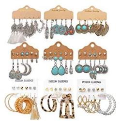 YEEZII 45 Pairs Vintage Hollow Drop Dangle Earrings Set Women Bohemian Earrings Dangler with Sun Flower Tassel Jewelry for Gifts
