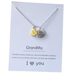 Grandma necklace pendant gift card jewelry love you grandmother heart moon back 18 inch