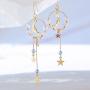 Asymmetrical Star Moon Tassel Drop Dangle Earrings Long Lucky Star Planet Cubic Zirconia Earrings for Women Girls