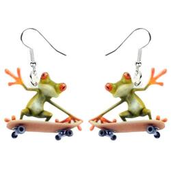 WEVENI Acrylic Cute Skateboard Frog Earrings Heart Dangle Drop Funny Jewelry For Women Girls Charm Gift