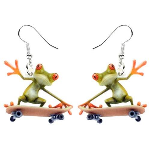 WEVENI Acrylic Cute Skateboard Frog Earrings Heart Dangle Drop Funny Jewelry For Women Girls Charm Gift
