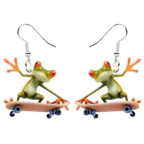 WEVENI Acrylic Cute Skateboard Frog Earrings Heart Dangle Drop Funny Jewelry For Women Girls Charm Gift WEVENI Acrylic Cute Skateboard Frog Earrings Heart Dangle Drop Funny Jewelry For Women Girls Charm Gift