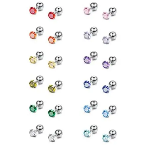 FIBO STEEL 12 Pairs CZ Stud Earrings for Women Birthstone Piercing Earring for Tragus Cartilage 3-8MM FIBO STEEL 12 Pairs CZ Stud Earrings for Women Birthstone Piercing Earring for Tragus Cartilage 3-8MM
