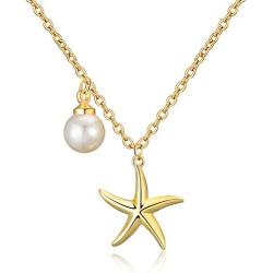 UILZ Pendant Necklace for Women - Tiny 14K Gold Plated Heart Circle Starfish Hollow Cube Pendant Chain Adjustable Necklace for Girls Women Jewelry Gifts