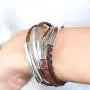 Lizzy James Mini Addison Braided Leather Wrap Bracelet with Silverplate Crescents in Natural Antique Brown Leather Lizzy James Mini Addison Braided Leather Wrap Bracelet with Silverplate Crescents in Natural Antique Brown Leather