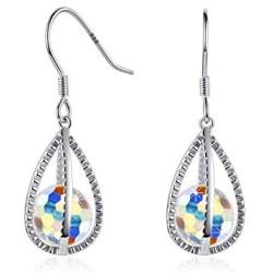 “Purity of Love” Crystals from Swarovski 925 Sterling Silver hypoallergenic allergy free Teardrop Spiral Dangle Earrings for Sensitive Ears, Jewelry Gift for women