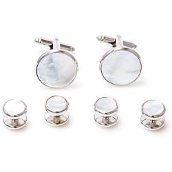 MRCUFF Mother of Pearl Cufflinks and Studs Tuxedo Set in a Presentation Gift Box & Polishing Cloth