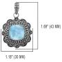 YoTreasure 1.69'' Larimar Solid 925 Sterling Silver Chain Pendant Jewelry