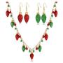 VOGUEKNOCK Christmas Necklace Red Green Glitter Christmas Light Bulb Necklace Earrings Set Long Christmas Necklace Holiday Jewelry