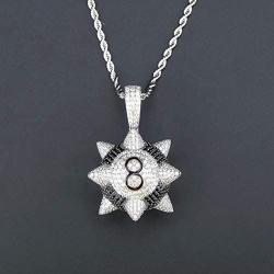 Moca Jewelry Iced Out Meteor Hammer Black 8 Pendant Necklace 18K Gold Plated Bling CZ Simulated Diamond Hip Hop Rapper Chain Necklace for Men Women