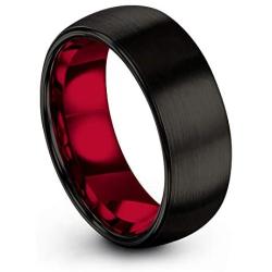 Chroma Color Collection Tungsten Carbide Wedding Band Ring 8mm for Men Women Green Red Blue Purple Black Copper Fuchsia Teal Interior with Dome Brushed Polished