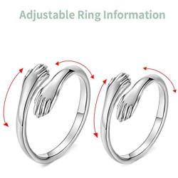 YZZTHQ 2PCS Hugging Band Hug Hands Eternity Couple Rings Sliver Open Adjustable Lover Statement Rings