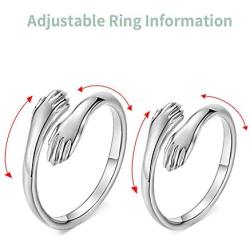 YZZTHQ 2PCS Hugging Band Hug Hands Eternity Couple Rings Sliver Open Adjustable Lover Statement Rings