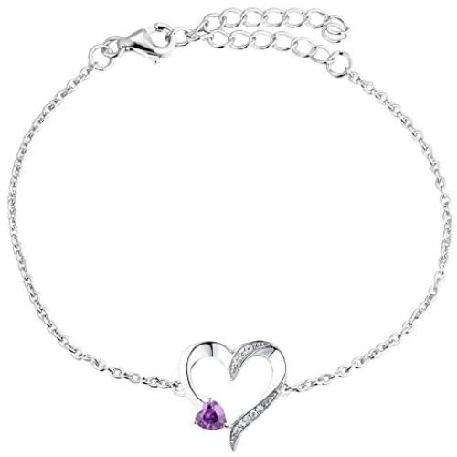 YL Heart Bracelets 925 Sterling Silver Love Heart Bracelet Jewelry Gifts for Women Mom, 6.7+1.2(17+3CM)