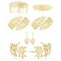 ORAZIO 6Pcs Grecian Goddess Costume Accessories Set Greek Leaf Headband Coil Bracelet Artificial Pearl Earrings Golden Leaves Bridal Hair Comb for Women Wedding Party