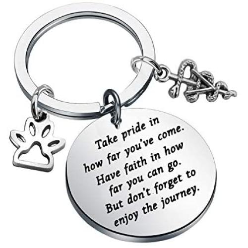 FUSTMW Veterinarian Graduation Gift Vet Tech Keychain Veterinarian Tech Nurse Gift Veterinarian Charms Jewelry Veterinary Gift Take Pride in How Far You Have Come